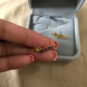 Custom Name Earrings Stainless Steel Cursive Nameplate Earring Stud Girl Jewelry - Picture 1 of 12