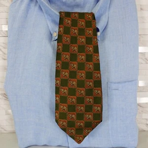 JIM THOMPSON Neck Tie Mens Brown Green Elephant Animal Check Classic Suit Army - Picture 1 of 7