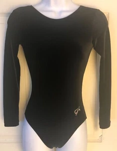 GK ELITE LgSLV LADIES X-SMALL CLASSIC BLACK VELVET GYMNASTICS DANCE LEOTARD AXS - Picture 1 of 6