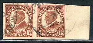 US Year of 1925 Pair of Harding SON Cancel Imperf Stamp Scott# 576 (Used), - Picture 1 of 2