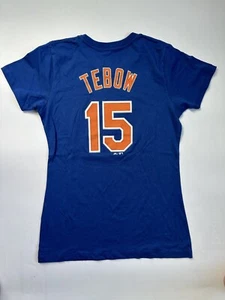 Majestic NY Mets Women's T-shirt Tbow #15 Vneck Size Small Blue Spell out - Picture 1 of 4