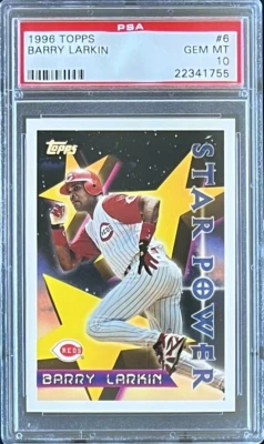 1996 TOPPS #6 BARRY LARKIN HOF PSA 10 GEM MT REDS ** POP 16 ** - Image 1 of 2
