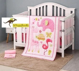New Baby Girls 4 Pieces Pink Zoo Cotton Nursery Bedding Crib Cot Sets - Picture 1 of 8