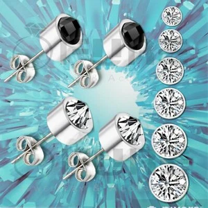 Timeless Elegant Round Clear Black Crystal Silver Stainless Steel Stud Earrings - Picture 1 of 7