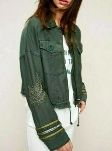 Free People Extreme Cropped Military Jacket Embellished Studded OB618949 - Picture 1 of 6