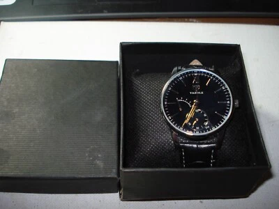 NUEVO RARO RELOJ YAZOLE MINI ESFERAS CRONÓGRAFO GRÁFICO AZUL CON CAJA CORREA DE CUERO Foto 1 de 4