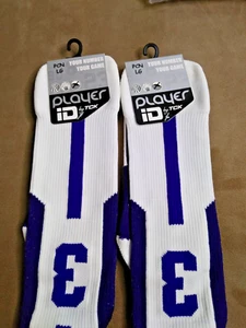Player ID by TCK 1 Pair of Soccer Socks Purple/White #3 Size L - NEW - Picture 1 of 4