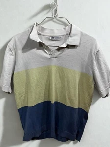 Zara Polo Herren Large Gelb Blau Weiß Kurzarm Golf Shirt Sportlich Preppy - Bild 1 von 10