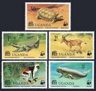 Uganda 176-180, postfrisch. WWF 1977. Schildkröte, Krokodil, Hartebeest, Monley, Dugong.