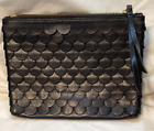 Banana Republic Black Leather Fish Scale Purse Clutch Bag Lined Zipper 8.5"x6"