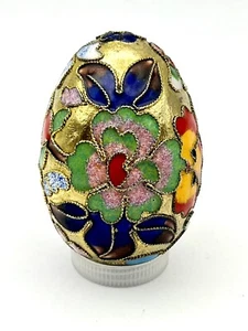VINTAGE CLOISONNE & MESSING EI FLORAL DEKORATIV EMAILLE BUNT 2,5" HOCH - Bild 1 von 6