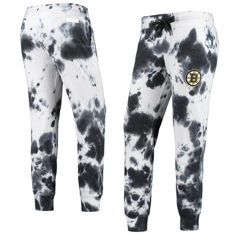 Women's DKNY Sport White/Black Boston Bruins Melody Tie-Dye Jogger Pants Cover