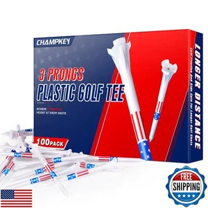 CHAMPKEY 3 Prongs Plastic Golf Tees 100 Pack Star and Stripe Version - Low Fr - Picture 1 of 5