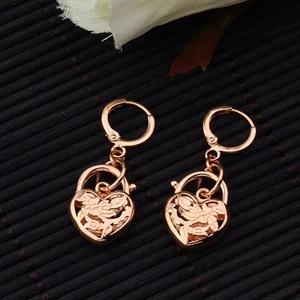 9ct 9k Rose GOLD Plated Ladies Heart Small  Earrings 35mm + Gift Pouch 1093 Uk - Picture 1 of 5