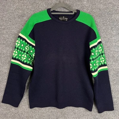 DEMETRE Mens Pure Virgin Wool Fair Isle Ski Sweater Size Medium Navy Green - Image 1 of 4