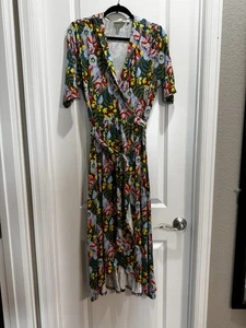 Boden Multi Color Wrap Dress Sz12R Collared Belted Half Sleeve Length 54” - Picture 1 of 8