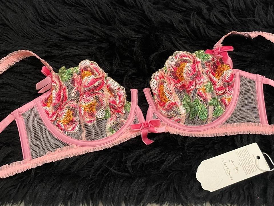 Sujetador For Love & Lemons Rosa Punta Aguja SDD Malla Satinada Transparente Bordado Floral Foto 1 de 4