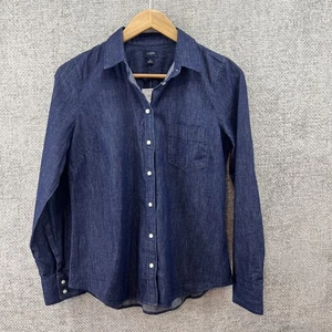 J. Crew Long Sleeve Button Front Denim Chambray Shirt Dark Wash Small New! - Picture 1 of 17