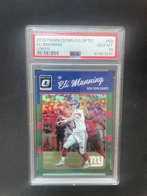 2016 Donruss Optic Green /5 Eli Manning #68 PSA 10 Gem Mint Pop 1 - Image 1 of 3