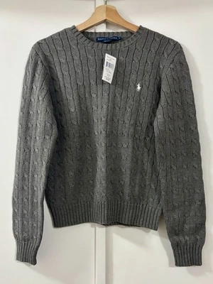 RALPH LAUREN SPORT 100% COTTON YOUTH Gray Cable Knit Crew Neck Sweater LARGE NWT - Image 1 of 4