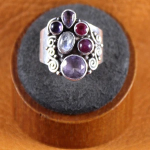 Anello Sajen BALI Multi Gemma Fascia Larga Argento Sterling Misura 9,25 - Foto 1 di 9