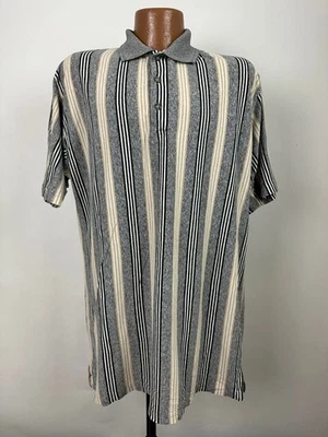 Vintage 90s Striped Polo Shirt Mens XL Black Beige Heather Gray Natural Issue - Image 1 of 4