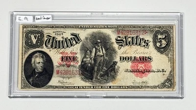1907 $5 United States Note Five Dollars Woodchopper Speelman RARE Fr. 91 - Image 1 of 3