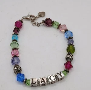 Pretty Colorful Plastic Beads & SIlvertone Cube lacy Name Beads /Sterling Silver - Picture 1 of 3
