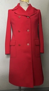 Women’s 1960s Red DB Coat Belt Back Vintage European Mod Disco Style Medium - Picture 1 of 6
