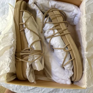New Porte & Paire Nude Sand Lace Up Gladiator Sandals Suede 41 UK 8 - Picture 1 of 8