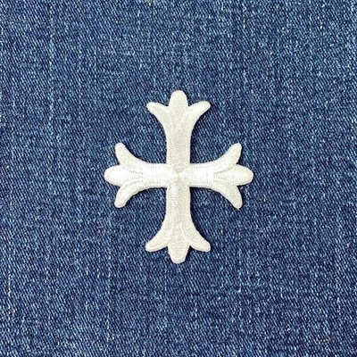 Patonce Applique Patch White Cross Fleury Fleur de Lis Embroidered Badge 2-1/16" - Image 1 of 2