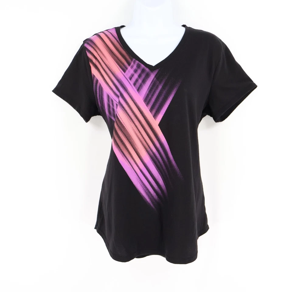 Camiseta Tek Gear Activewear para mujer talla L negra mezcla geométrica de poliéster Foto 1 de 4