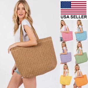 Anthropologie Style bunte gehäkelte Sommer Stroh Sommer Beuteltasche Tasche Strandtasche - Bild 1 von 62