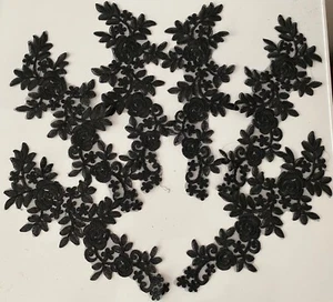 Pacchetto 6 pezzi nero cucito su pizzo applique ricamato floreale tulle pizzo motivo toppa - Foto 1 di 5