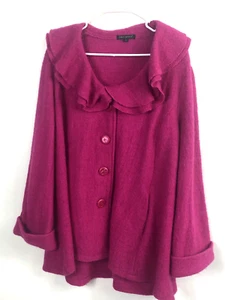 Women's For Cynthia Hot Pink Double Petal Collar Pockets Button Up Cuffed Long L - Picture 1 of 4