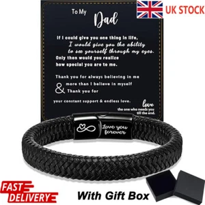 Personalised Mens Leather Bracelets Engraved for Dad Birthday Fathers Day Gift - Picture 1 of 23