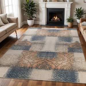 Bristol Distressed Abstract Damask Washable Indoor Area Rug or Runner Rug - Picture 1 of 19
