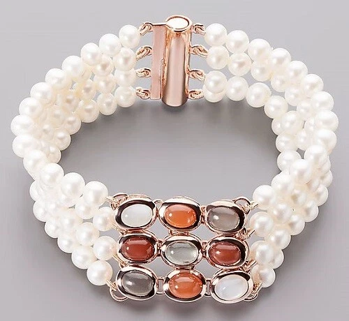 Perlen Armband Silber 925 rosévergoldet SWZ-Perlen 7mm Multi-Mondstein - Ä5872 - Bild 1 von 1