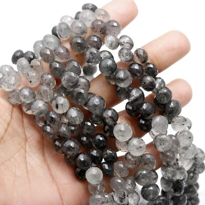 Natural Quartz with Black Tourmaline Roots Multiple Size Onion Briolette 9" - Image 1 of 4