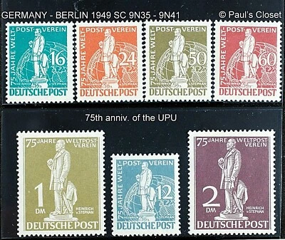GERMANY OCCUP. US, UK & FRA BERLIN 1949 SC 9N35 - 41 75th ANN. UPU MNH OG VF/XF - Image 1 of 2