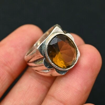 Smoky Quartz Men's Ring 925 Sterling Silver Handmade-Statement All Size BJ199 - Image 1 of 4
