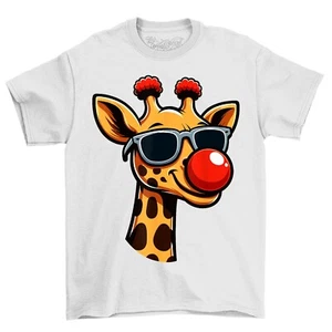 Cute Giraffe Red Nose Novelty Funny T-Shirt Adults & Kids Comedy Tee Shirt - Picture 1 of 12