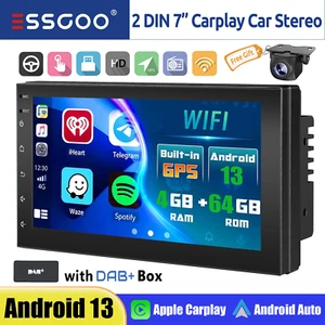 DAB+ Android 13 4+64G CarPlay 7" Double 2DIN Car Stereo Touch Screen GPS +Camera - Picture 1 of 14