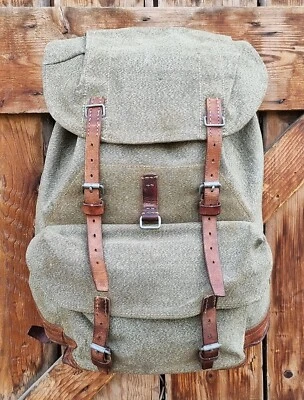 Robuster alter Schweizer Armee Rucksack - aus Segeltuch & Leder - Original, 1961 - Bild 1 von 4