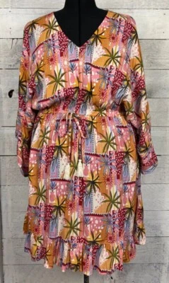 Romantic Gypsy Dress Womens Plus1X Boho Festival Tropical Floral Drawstring work - Image 1 of 4