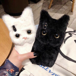 Cute Girls Fluffy Plush Cat Phone Case Cover For iPhone 13 12 11 Pro Max 7 8 XR