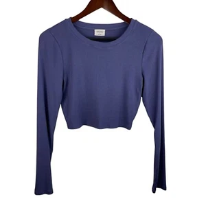 Wilfred Free Sz L Grape Purple Ribbed Crop Long Sleeve Crop Shirt Trendy - Picture 1 of 7