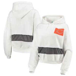 Chicago Bears Pullover Hoodie Women's Large White Sustainable Crop Dolman New - Picture 1 of 11