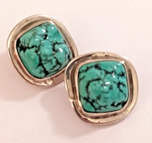Turquoise Nugget Earrings Sterling Studs - Picture 1 of 4