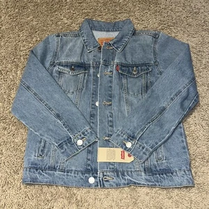 Levi’s Denim Trucker Jacket Button Up Blue Jean Size M 10-12 Red Tab Youth Kids - Picture 1 of 7